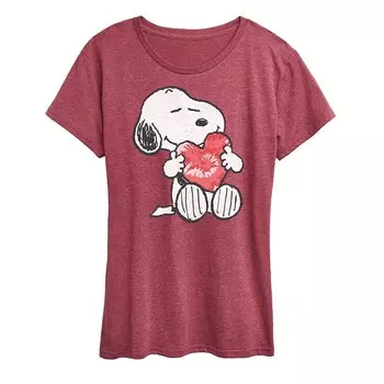 Женская футболка Peanuts Snoopy с рисунком сердца Licensed Character, цвет Heather Dark Red