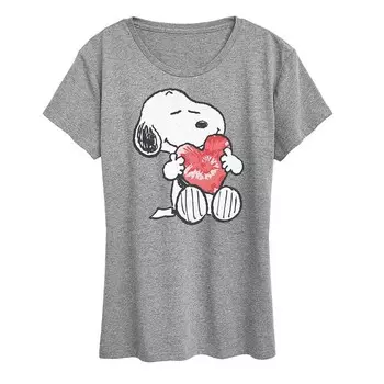 Женская футболка Peanuts Snoopy с рисунком сердца Licensed Character, цвет Heather Gray