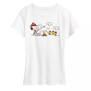 Женская футболка Peanuts Snoopy & Woodstock Beagle Scouts с рисунком Fire Licensed Character, белый