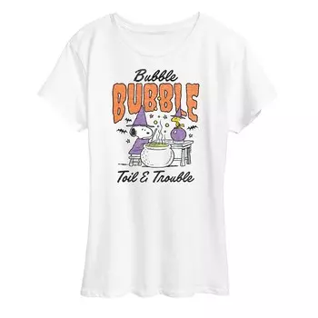 Женская футболка Peanuts Snoopy & Woodstock Bubble Toil Trouble с графическим рисунком Licensed Character, белый