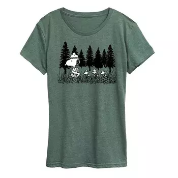 Женская футболка Peanuts Snoopy & Woodstock с рисунком Licensed Character, цвет Heather Green