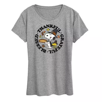 Женская футболка Peanuts Snoopy & Woodstock с рисунком благодарности Licensed Character, цвет Heather Gray