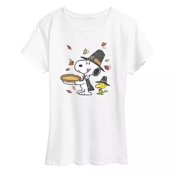 Женская футболка Peanuts Snoopy & Woodstock с рисунком сцены Дня благодарения Licensed Character, белый