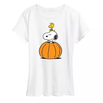 Женская футболка Peanuts Snoopy & Woodstock с рисунком тыквы Licensed Character, белый