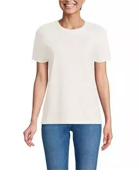 Женская футболка Petite Relaxed Supima Cotton с круглым вырезом Lands' End, слоновая кость/кремовый