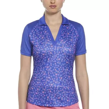 Женская футболка-поло для гольфа с короткими рукавами и v-образным вырезом с цветочным принтом Grand Slam, цвет Dazzling Blue