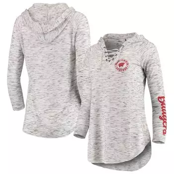 Женская футболка Pressbox Grey Wisconsin Badgers Space Dye на шнуровке с v-образным вырезом и длинными рукавами
