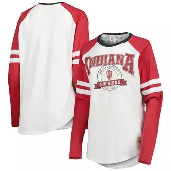 Женская футболка Pressbox с белым/малиновым принтом Indiana Hoosiers с длинными рукавами в полоску реглан и рукавами Brooking