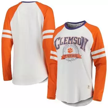 Женская футболка Pressbox с длинными рукавами в полоску и полоску реглан Clemson Tigers Brooking, белая/оранжевая