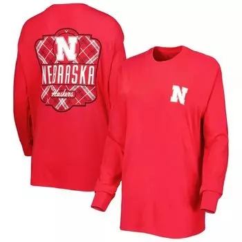 Женская футболка Pressbox Scarlet Nebraska Huskers Valencia в клетку 2-Hit с длинными рукавами