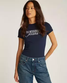 Женская футболка приталенного кроя с логотипом Tommy Jeans, тёмно-синий