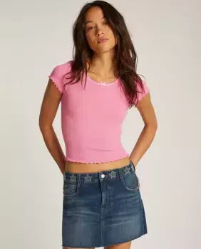 Женская футболка приталенного кроя в рубчик Tommy Jeans, цвет Rosa