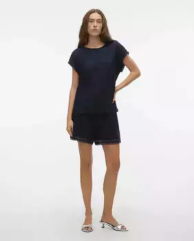 Женская футболка прямого кроя с вырубным рисунком Vero Moda, тёмно-синий