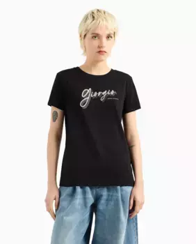 Женская футболка прямого кроя с вышитой подписью Armani Exchange, черный