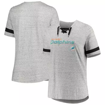 Женская футболка размера плюс с v-образным вырезом на шнуровке Miami Dolphins Heather Grey