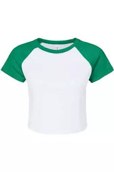 Женская футболка реглан с микро-рубчиком BELLA + CANVAS для малышей, цвет white/ kelly