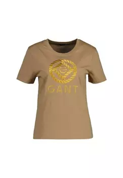 Женская футболка - ROPE ICON T-SHIRT, круглый вырез, вышивка логотипа, хлопок, однотонная GANT, бежевый
