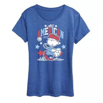 Женская футболка с американским бейсбольным принтом Peanuts Linus Licensed Character, синий