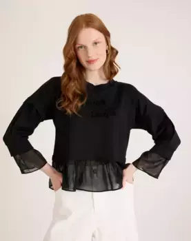 Женская футболка с аппликациями из прозрачной ткани Naf Naf, черный