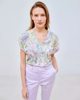 Женская футболка с асимметричным плечом и V-образным вырезом Lasserre, сиреневый