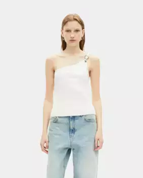 Женская футболка с асимметричными бретелями в рубчик The Kooples, бежевый