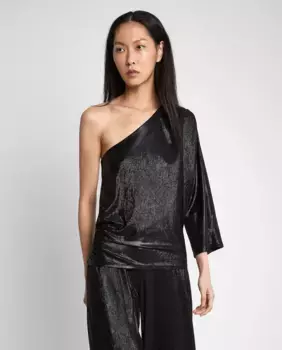 Женская футболка с блестками и ассиметричным воротником Trucco, чёрный