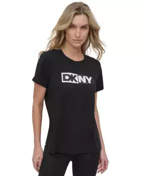 Женская футболка с цветными блоками и логотипом Crewneck DKNY, черный