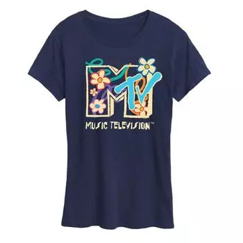 Женская футболка с цветочным логотипом MTV Licensed Character, синий