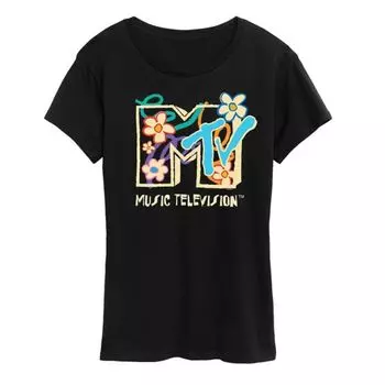 Женская футболка с цветочным логотипом MTV Licensed Character, черный