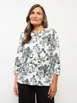 Женская футболка с цветочным принтом и галстуком-воротником LCW Grace