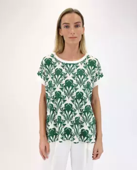 Женская футболка с цветочным принтом и короткими рукавами в японском стиле Naulover, зеленый