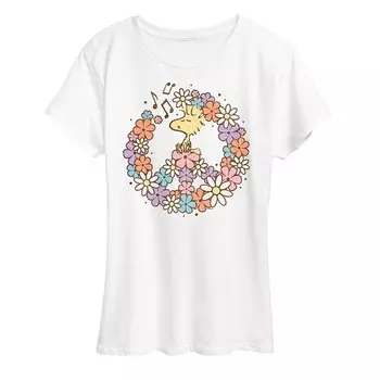 Женская футболка с цветочным принтом и рисунком «Арахис Woodstock» Licensed Character, белый