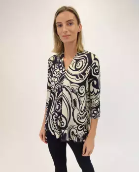 Женская футболка с цветочным принтом и складкой спереди Naulover, тёмно-синий