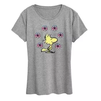 Женская футболка с цветочным принтом «Peanuts Woodstock» Licensed Character, серый
