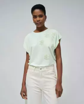 Женская футболка с цветочными аппликациями Salsa Jeans, зеленый