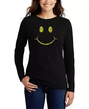 Женская футболка с длинным рукавом be happy smiley face word art LA Pop Art, черный