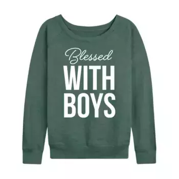 Женская футболка с длинным рукавом Blessed with boys из французского терри Licensed Character, зеленый