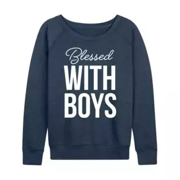 Женская футболка с длинным рукавом Blessed with boys из французского терри Licensed Character, индиго