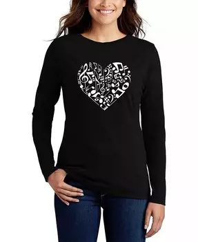 Женская футболка с длинным рукавом и надписью Word Art Heart Notes LA Pop Art, черный