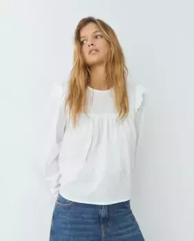 Женская футболка с длинным рукавом и оборками Brownie, белый