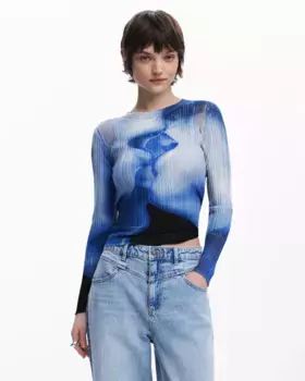 Женская футболка с длинным рукавом и поцелуем Desigual, синий