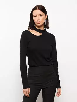 Женская футболка с длинным рукавом и прямым воротником LCWAIKIKI Classic