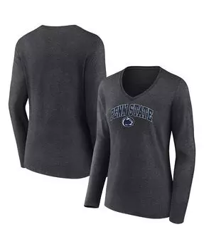 Женская футболка с длинным рукавом и v-образным вырезом с логотипом Heather Charcoal Penn State Nittany Lions Evergreen Campus Fanatics, черный