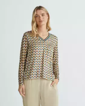 Женская футболка с длинным рукавом и V-образным вырезом Guitare, бежевый