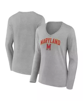 Женская футболка с длинным рукавом и v-образным вырезом с логотипом Heather Grey Maryland Terrapins Evergreen Campus Fanatics
