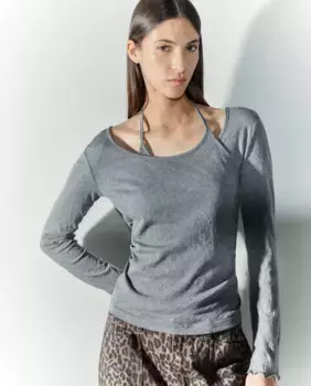 Женская футболка с длинным рукавом и воротником Tintoretto, средне-серый