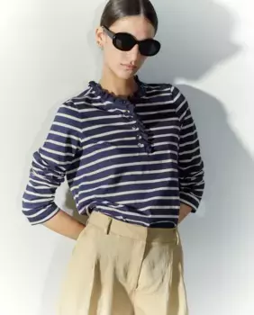 Женская футболка с длинным рукавом и воротником Tintoretto, тёмно-синий