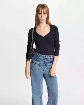 Женская футболка с длинным рукавом и вырезом в форме сердца Morgan, тёмно-синий