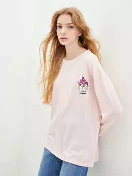 Женская футболка с длинным рукавом и вышивкой пайетками и круглым вырезом LCW Casual