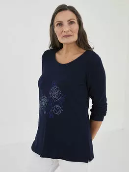 Женская футболка с длинным рукавом и вышивкой с круглым вырезом LCW Grace